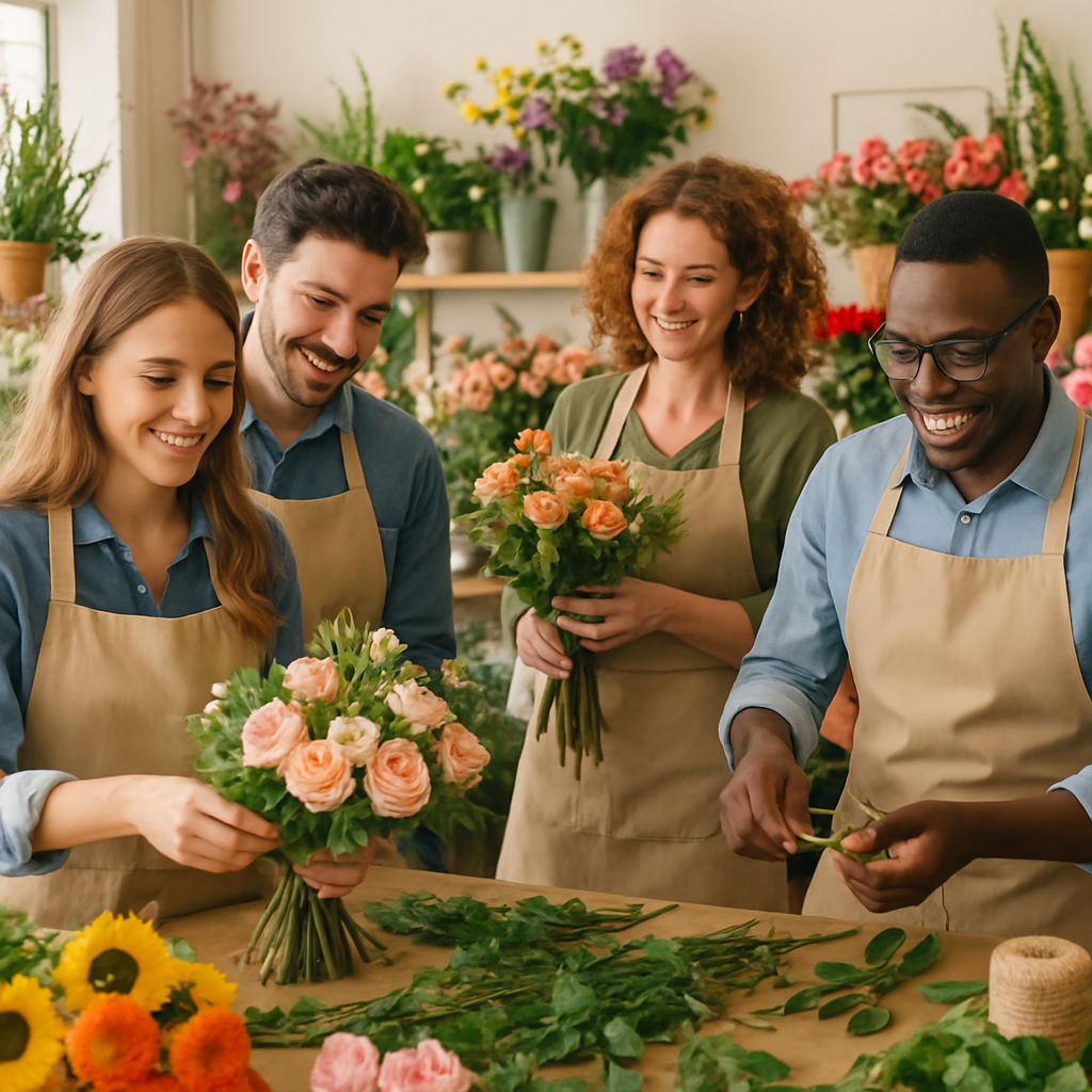 Team of florists working together